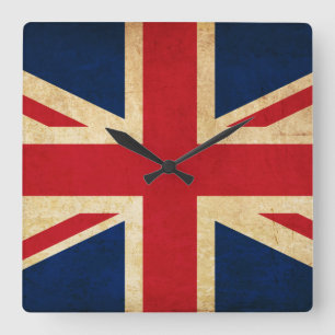 Old Vintage Grunge United Kingdom Flag Union Jack Square Wall Clock