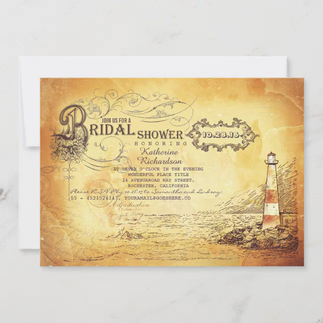 Old vintage lighthouse nautical bridal shower invitation | Zazzle