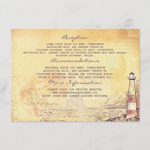 Old Vintage Lighthouse Nautical Wedding Details Enclosure Card - Lighthouse and seashore vintage aged wedding information card