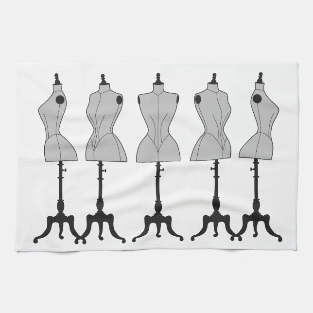 Old vintage mannequins, fashion illustration towel (Horizontal)
