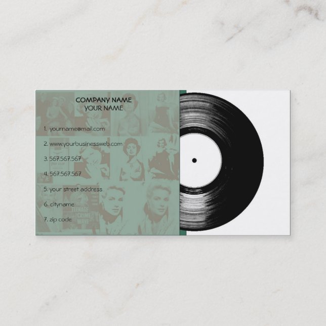 Old Vintage Music Vinyl Business Card (Back)