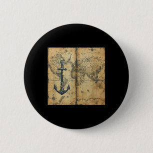 Old Vintage Nautical Pirate Sailboat Anchor Sea Oc Button