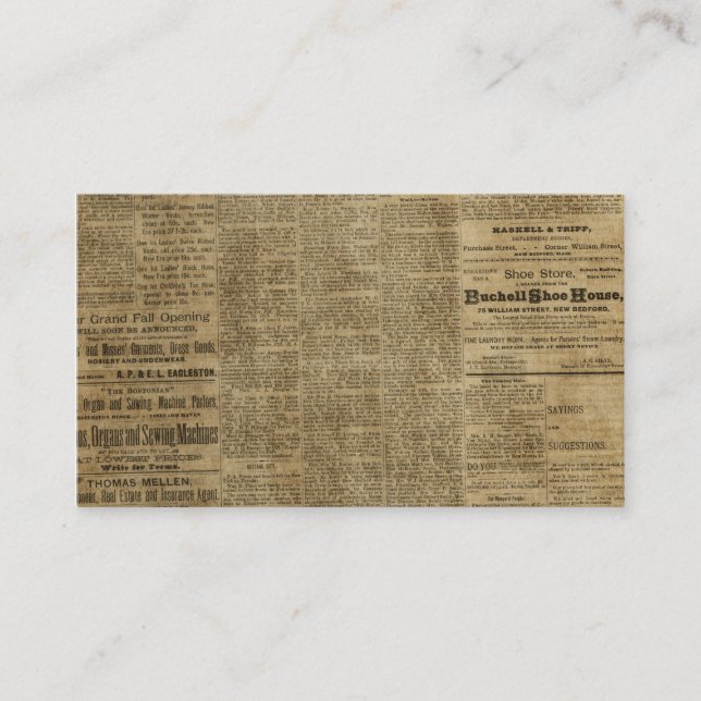 Old Vintage Newspaper Business Card (Front)