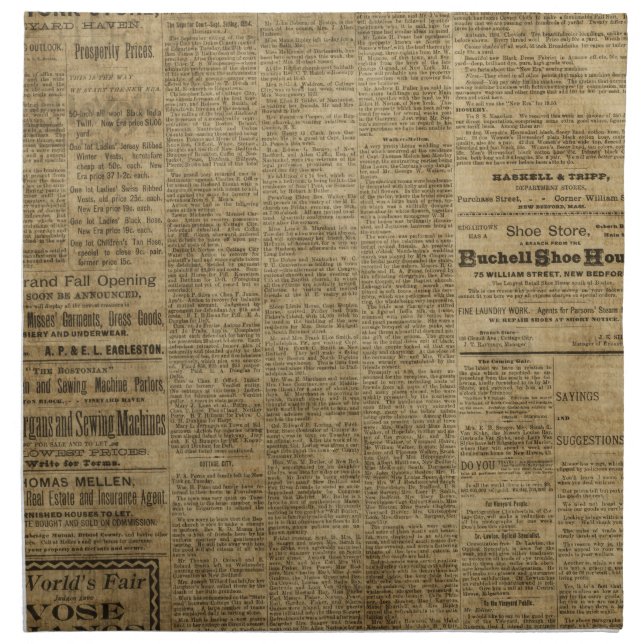 Old Vintage Newspaper Napkin (Front)