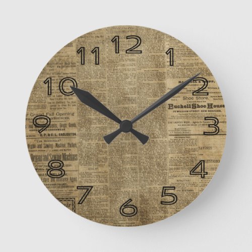 Old Vintage Newspaper Round Clock
