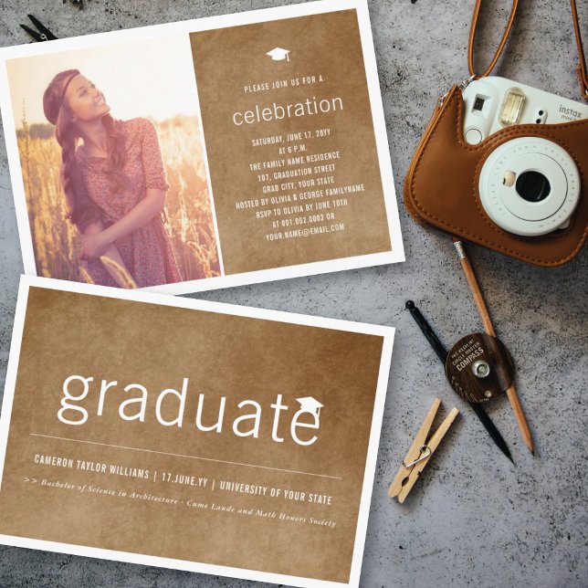 Old Vintage Paper Graduate Photo Graduation Party Invitation (Creator Uploaded)