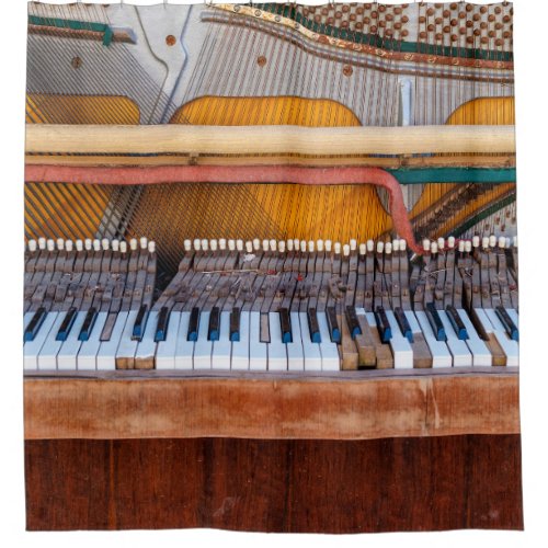 Old vintage piano with the lid off A dilapidated  Shower Curtain