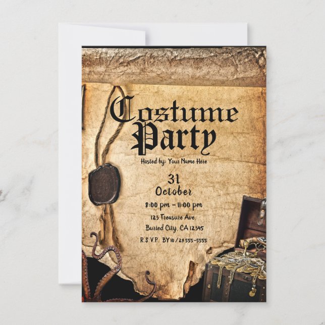 Old Vintage Pirate Scroll Costume Halloween Party Invitation (Front)