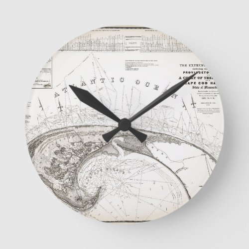 Old Vintage Provincetown Cape Cod Map Round Clock
