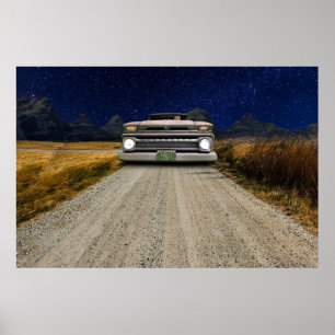 Old Vintage Rat Rod Pickup Truck Zombie Driver Poster