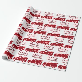 Old Vintage Red Farm Truck Family Christmas Print Wrapping Paper by MiniBrothers at Zazzle