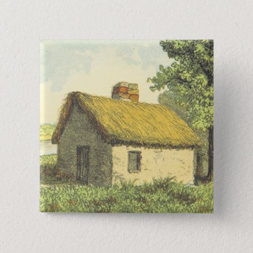 Old Vintage Rustic Cottage With a Thatched Roof Button