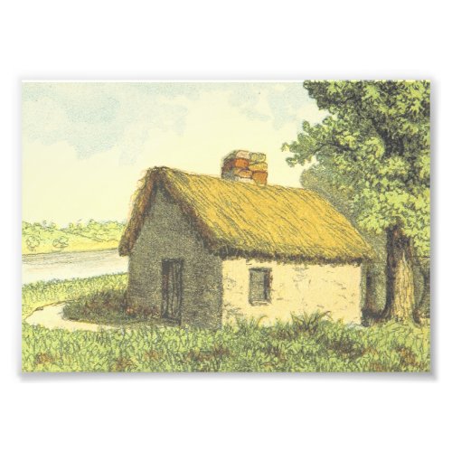 Old Vintage Rustic Cottage With a Thatched Roof Photo Print