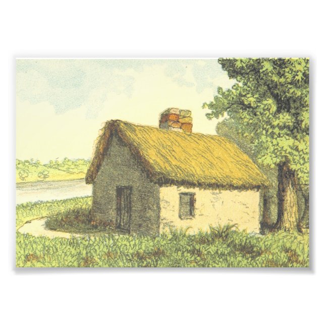 Old, Vintage, Rustic Cottage With a Thatched Roof Photo Print (Front)
