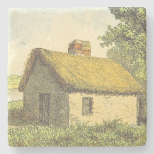 Old Vintage Rustic Cottage With a Thatched Roof Stone Coaster