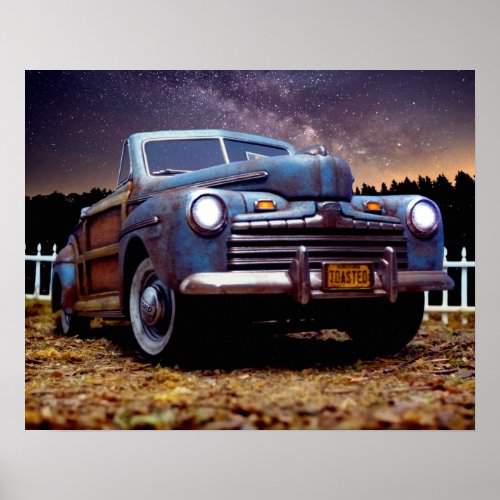 Old Vintage Rusty Barn Find Car Woody Automotive Poster