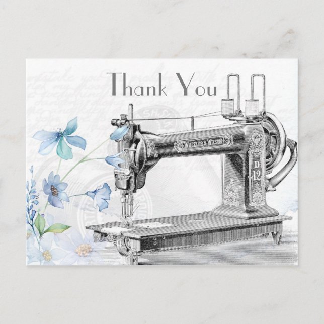 Old Vintage Sewing Machine Thank You Postcard (Front)