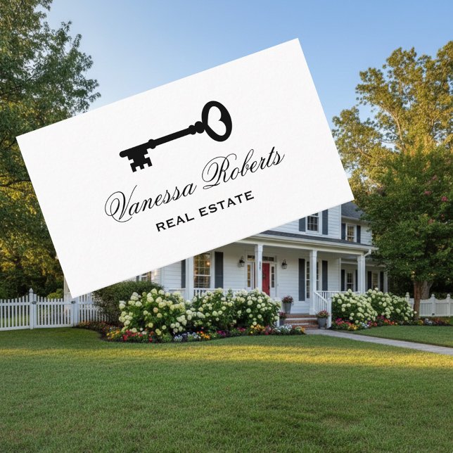 Old vintage skeleton key business card template (real estate business card template with key logo)