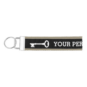 Old vintage skeleton key with personalized text wrist keychain