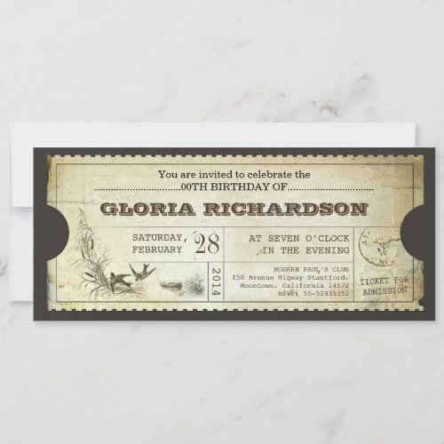 old vintage ticket birthday invitations