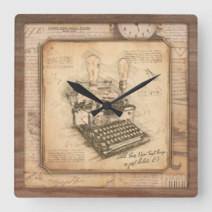 Old Vintage Typewriter. Author / Writer Gift Square Wall Clock