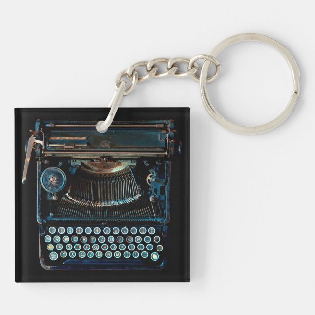 old vintage typewriter keyboard grunge keychain (Back)