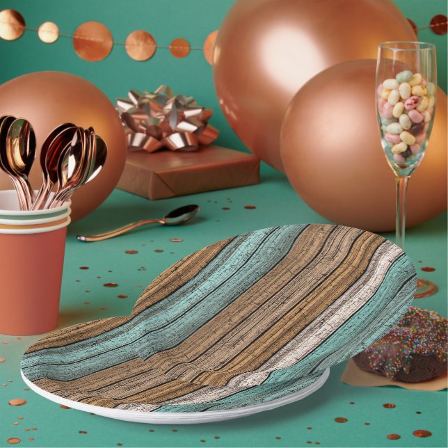 Old Vintage Weathered Wooden Planks Pattern Paper Plates (Multi)