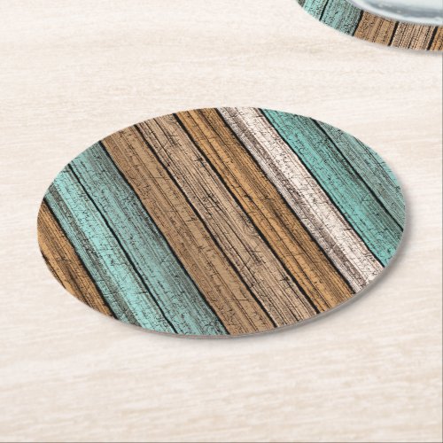 Old Vintage Weathered Wooden Planks Pattern Round Paper Coaster