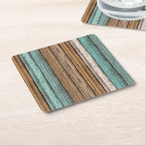 Old Vintage Weathered Wooden Planks Pattern Square Paper Coaster