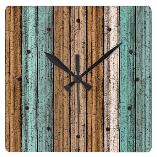 Old Vintage Weathered Wooden Planks Pattern Square Wall Clock