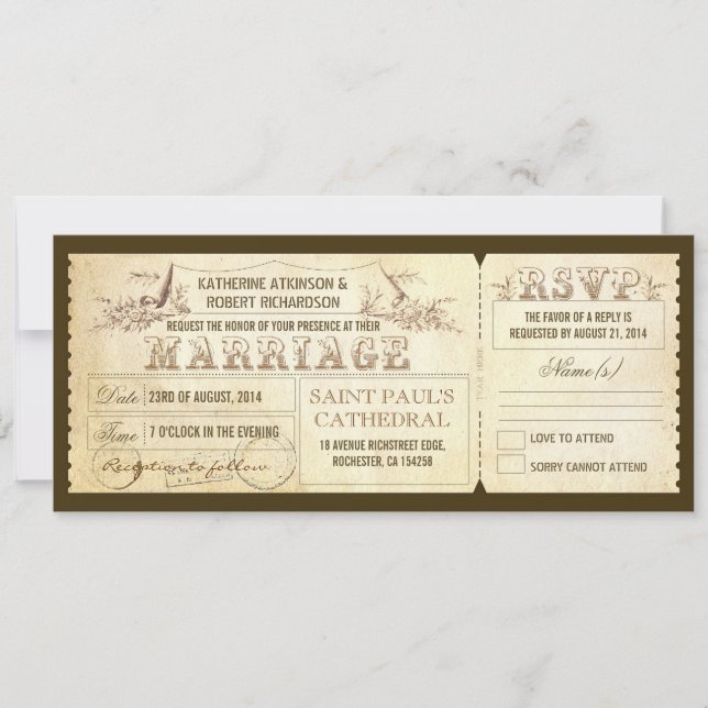 old vintage wedding invitations - tickets & RSVP (Front)