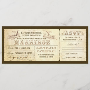 Vintage Ticket Wedding Invitations & Templates | Zazzle