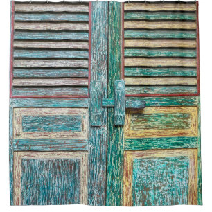 old vintage wooden door shower curtain