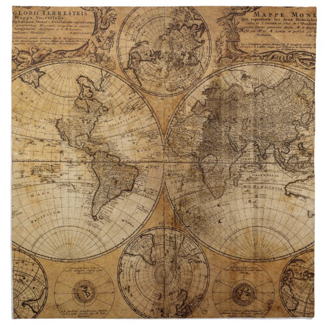 Old Vintage World Map Cloth Napkin (Front)