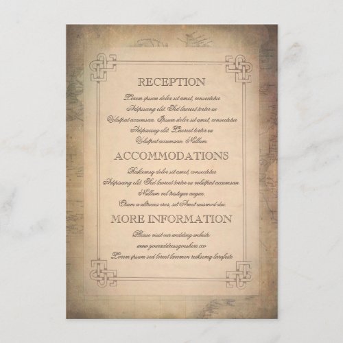 Old Vintage World Travel Map Wedding Information Enclosure Card - Vintage map wedding insert with reception information, accommodations and all the necessary details for your guests.