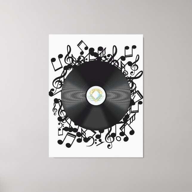 Old Vinyl Record and musical notes Canvas Print (Front)