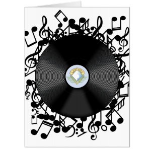 Old Vinyl Record and musical notes Card