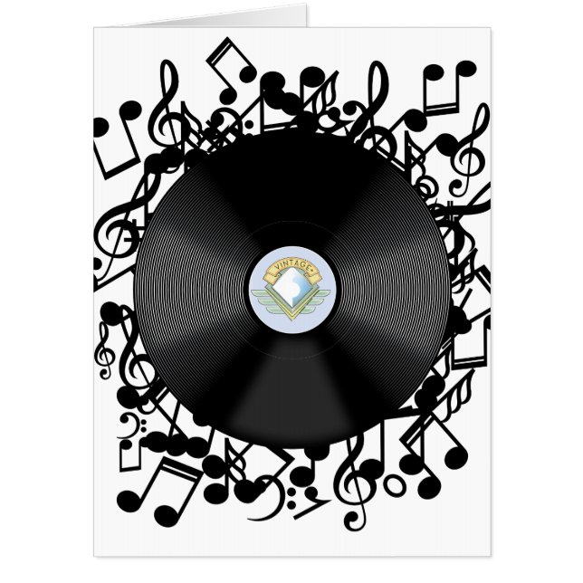 Old Vinyl Record and musical notes Card (Front)