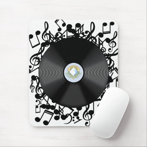 Old Vinyl Record and musical notes Mouse Pad