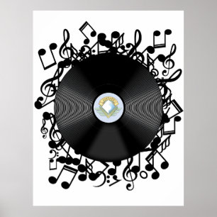 Old Vinyl Record and musical notes Poster