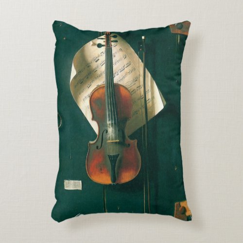 Old Violin Still Life by William Michael Harnett Accent Pillow