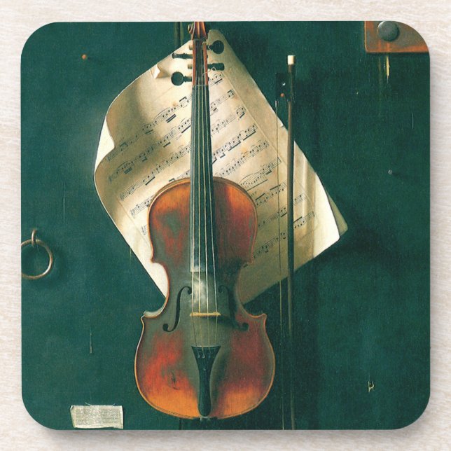 Old Violin Still Life by William Michael Harnett Beverage Coaster (Front)