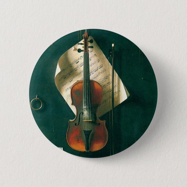 Old Violin Still Life by William Michael Harnett Button (Front)