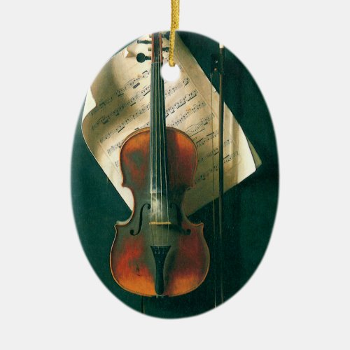 Old Violin Still Life by William Michael Harnett Ceramic Ornament