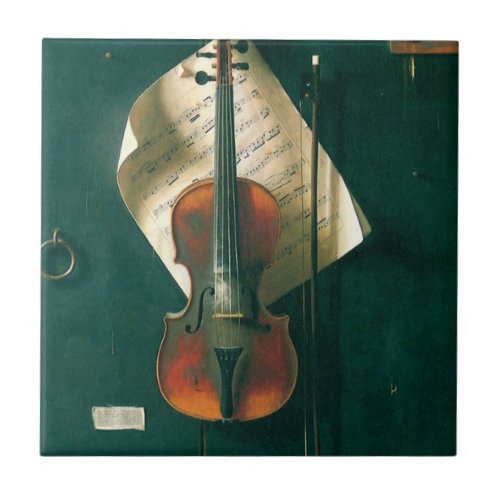 Old Violin Still Life by William Michael Harnett Ceramic Tile