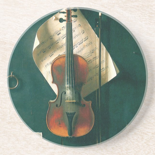 Old Violin Still Life by William Michael Harnett Drink Coaster (Front)