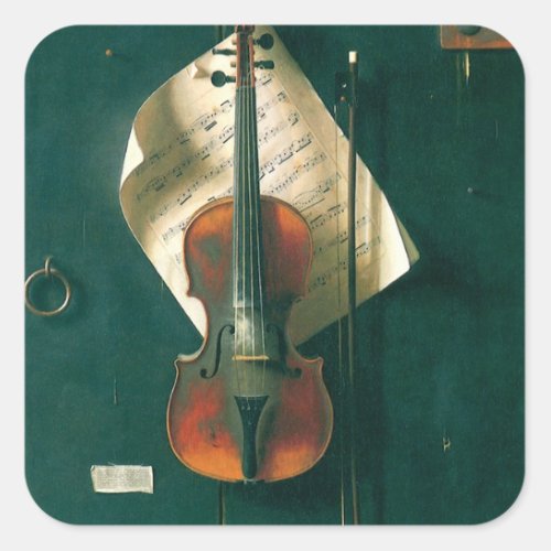 Old Violin Still Life by William Michael Harnett Square Sticker