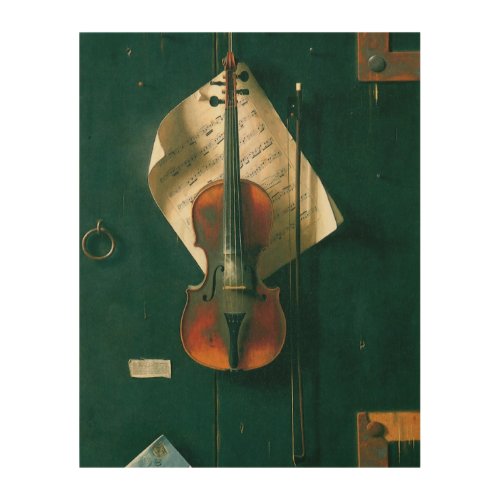Old Violin Still Life by William Michael Harnett Wood Wall Art