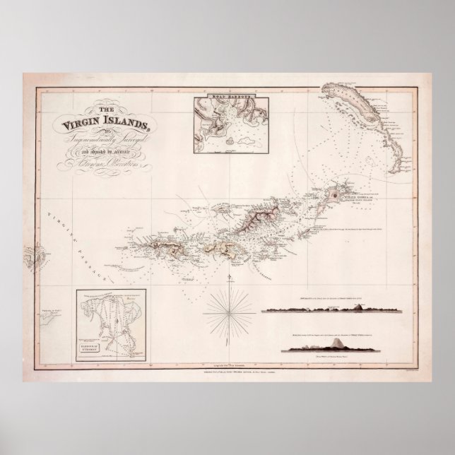 Old Virgin Islands Map (1821)  Poster (Front)