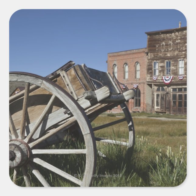 Old wagon and store fronts in Bodie State Square Sticker (Front)